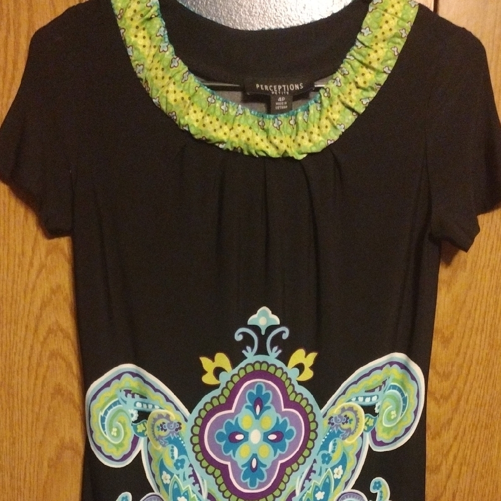 Perceptions Black and Green Paisley Midi Dress​ - Picture 4 of 4
